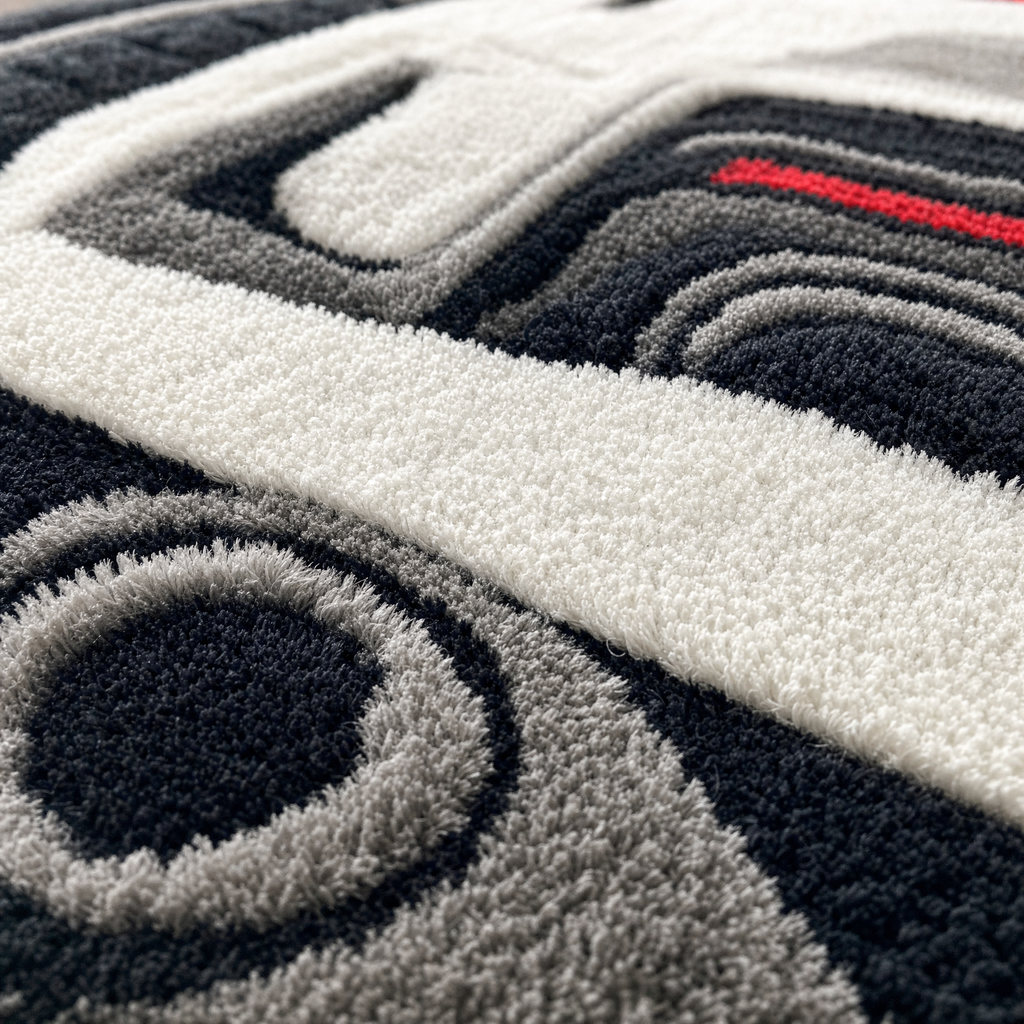 INLINE SIX hand-tufted car rug, rear view of a Japanese sports coupe – image 4