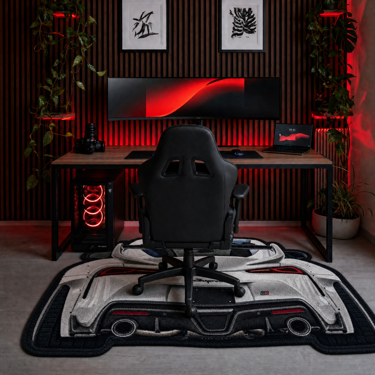 INLINE SIX hand-tufted car rug, rear view of a Japanese sports coupe – image 8
