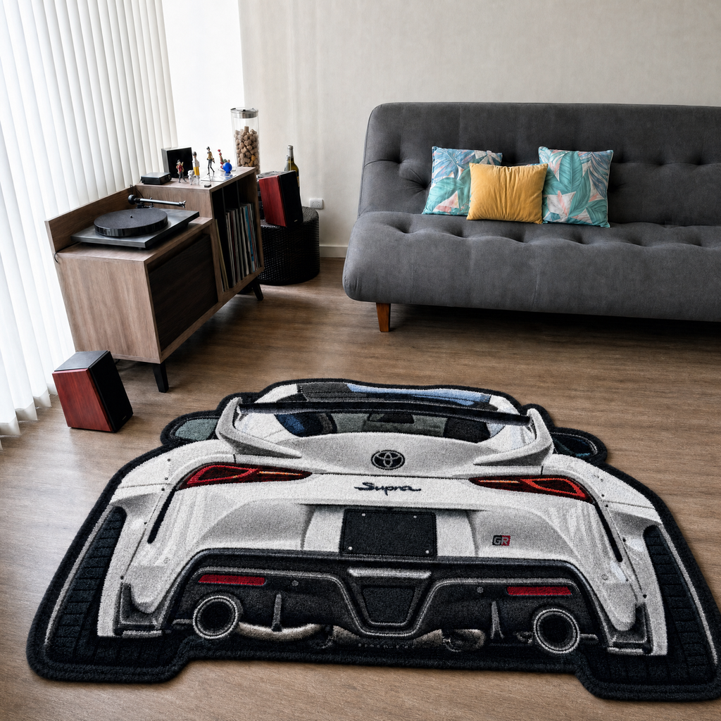INLINE SIX hand-tufted car rug, rear view of a Japanese sports coupe – image 13