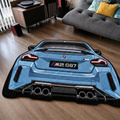 QUAD EXHAUST hand-tufted car rug, rear view of a coupe with four exhaust tips – image 6