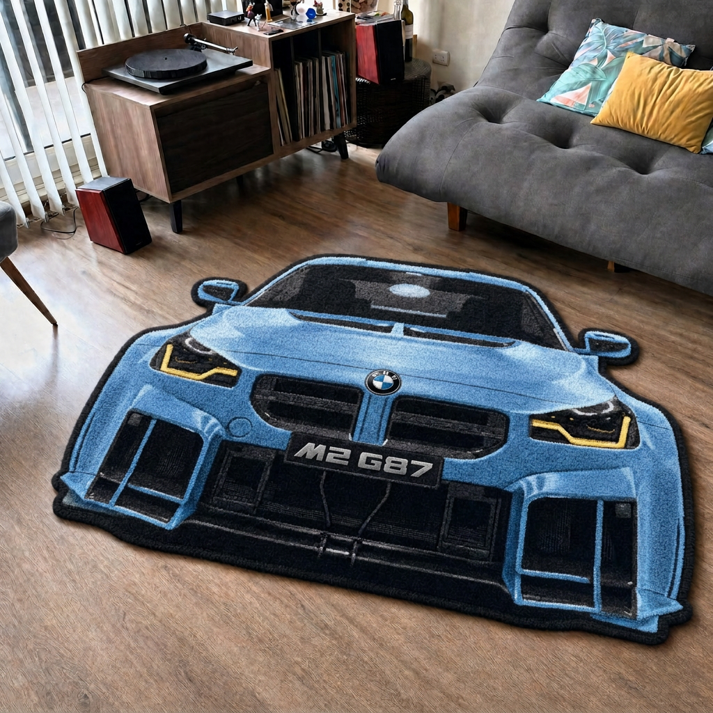 APEX HUNTER hand-tufted car rug, front view of a compact performance coupe – image 13