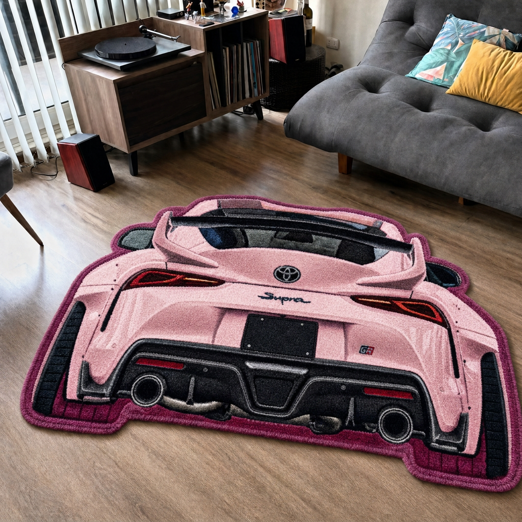 INLINE SIX hand-tufted car rug, rear view of a Japanese sports coupe – image 15