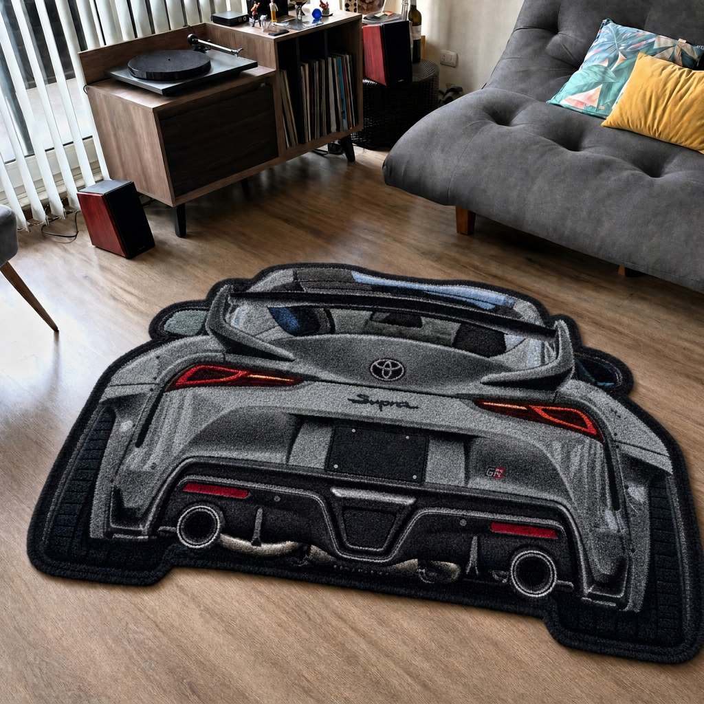 INLINE SIX hand-tufted car rug, rear view of a Japanese sports coupe – image 14