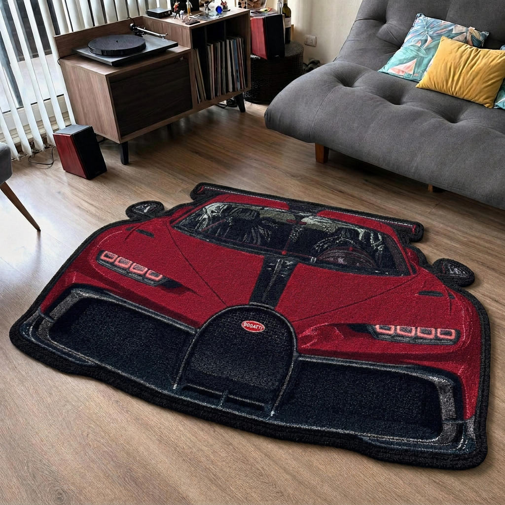 HYPERION hand-tufted car rug, front view of a hypercar – image 9