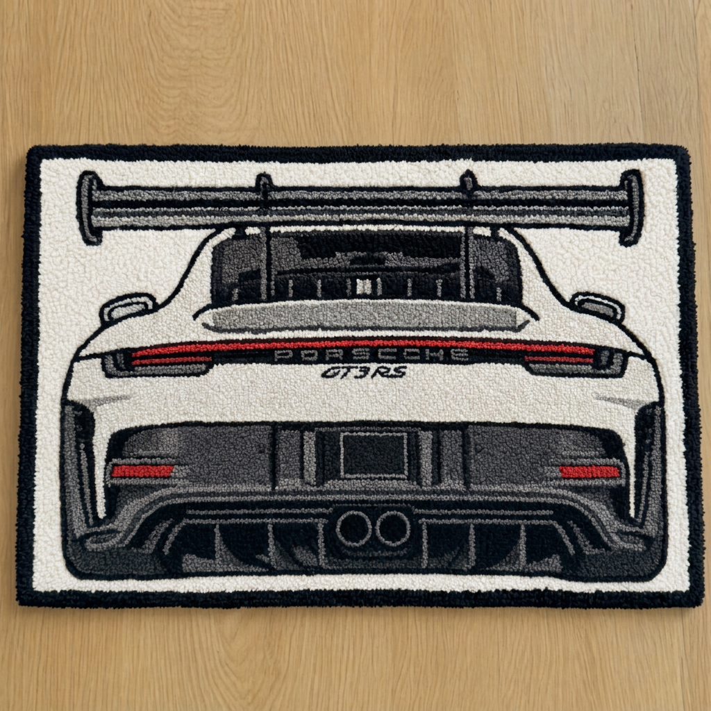 THRESHOLD 02 REAR WING car entry mat with a rear view of a track car