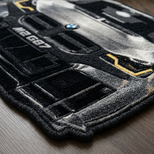 APEX HUNTER hand-tufted car rug, front view of a compact performance coupe – image 2