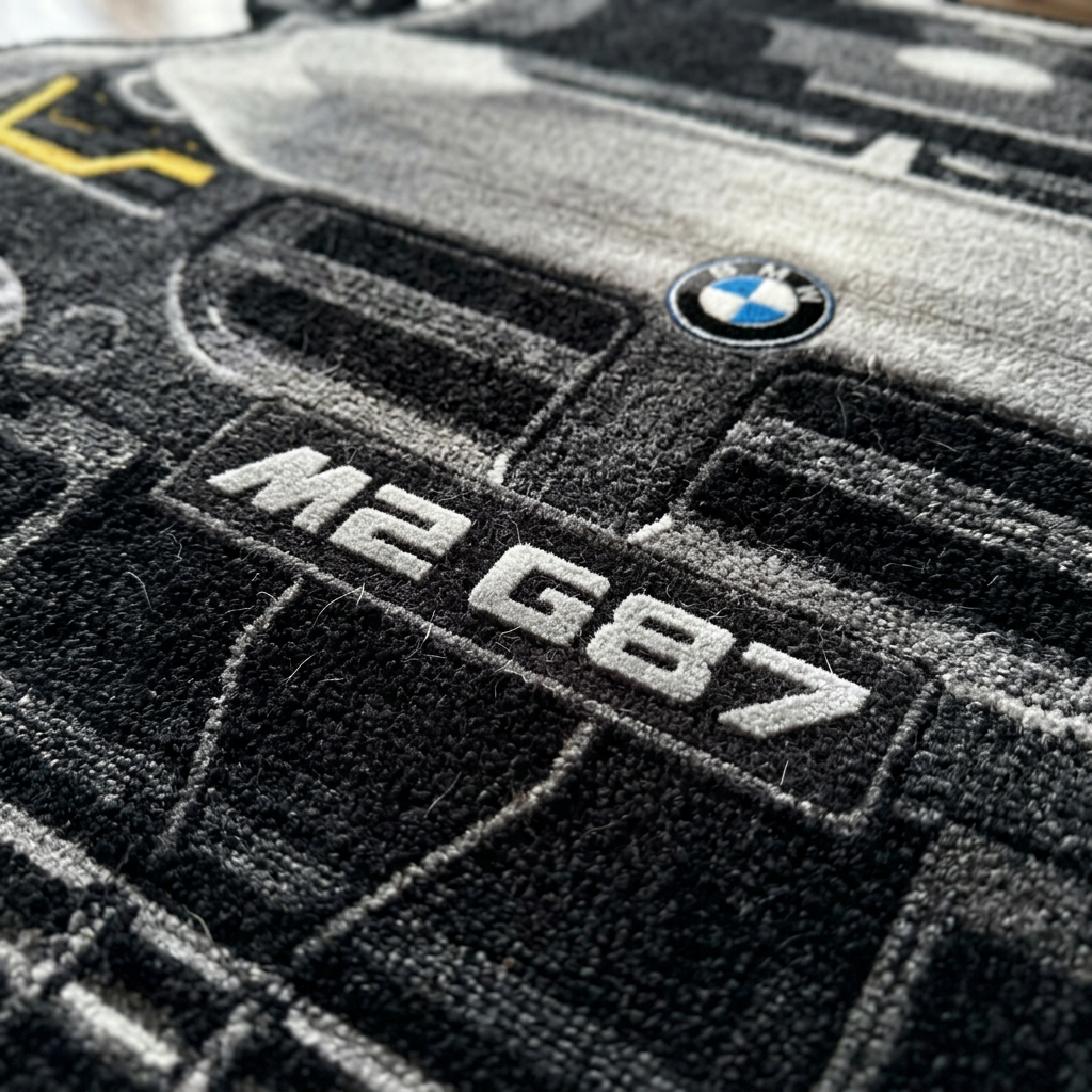 APEX HUNTER hand-tufted car rug, front view of a compact performance coupe – image 7