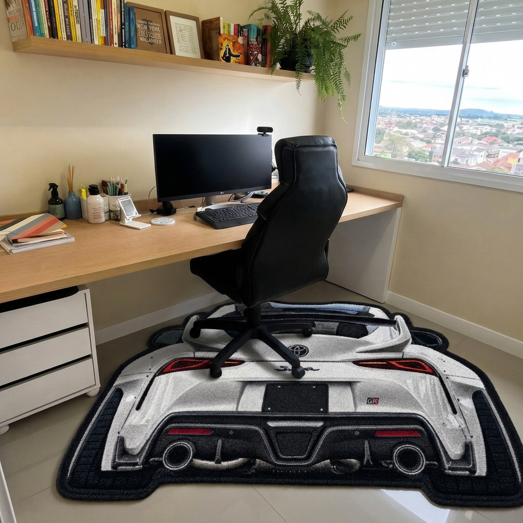 INLINE SIX hand-tufted car rug, rear view of a Japanese sports coupe – image 10