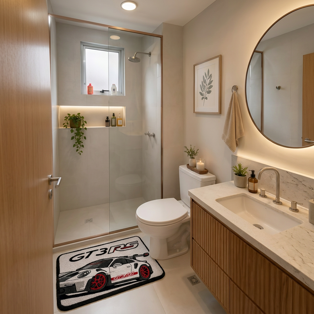THRESHOLD 01 WIDE ANGLE car entry mat with a white track car – image 2
