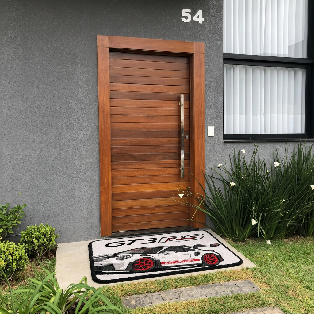 THRESHOLD 01 WIDE ANGLE car entry mat with a white track car – image 4