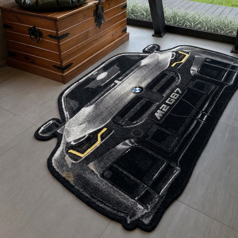 APEX HUNTER hand-tufted car rug, front view of a compact performance coupe – image 8