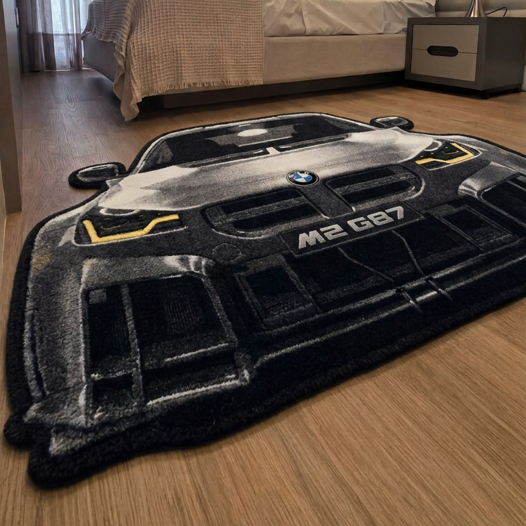 APEX HUNTER hand-tufted car rug, front view of a compact performance coupe – image 9