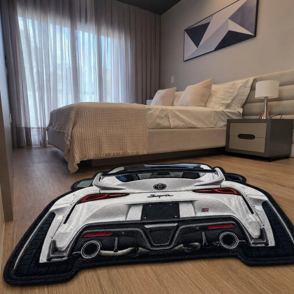 INLINE SIX hand-tufted car rug, rear view of a Japanese sports coupe – image 12